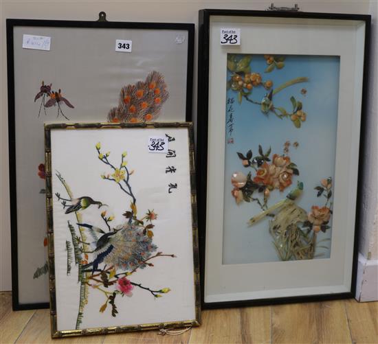 Three Chinese embroidered and appliquéd panels